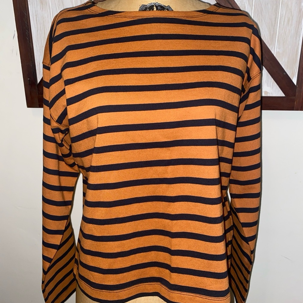 Everlane Orange and Black Striped Top size small box cut new